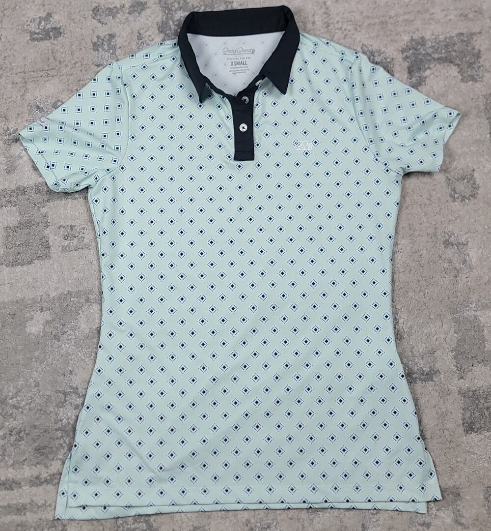 Good Good Women's Diamond Print Golf Performance Stretch Polo Shirt Sz XS